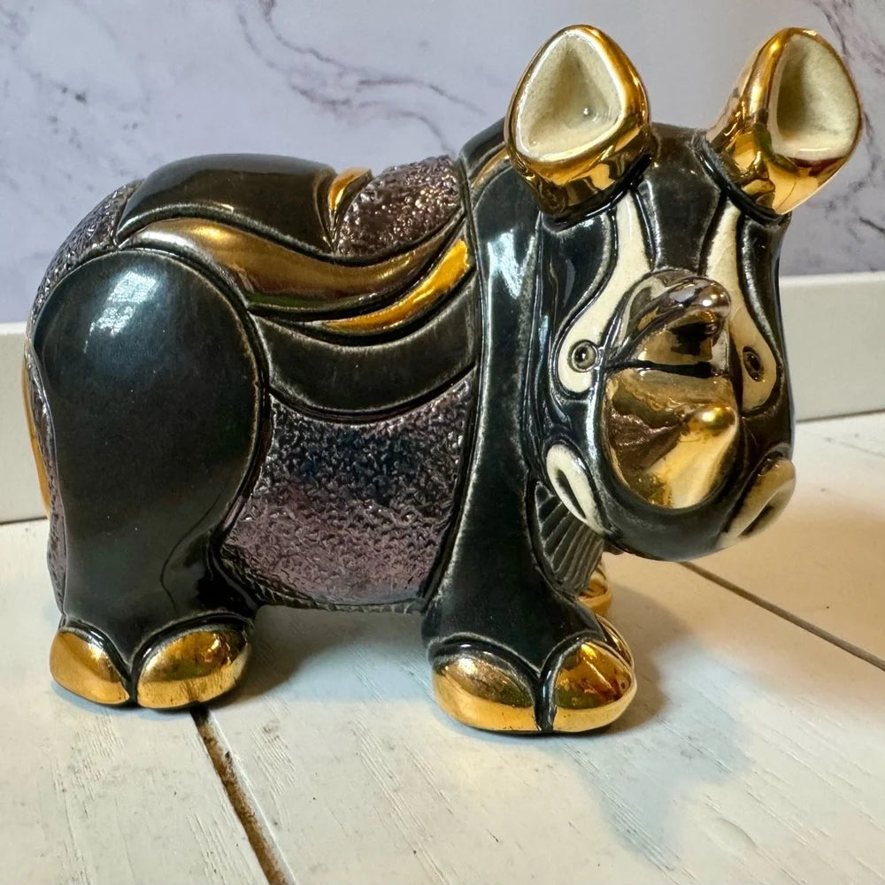 Artesania Rinconada Animal Sculpture- Gold Lined Rhino