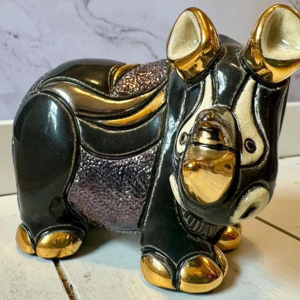 Artesania Rinconada Animal Sculpture- Gold Lined Rhino