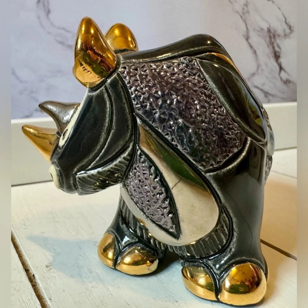 Artesania Rinconada Animal Sculpture- Gold Lined Rhino