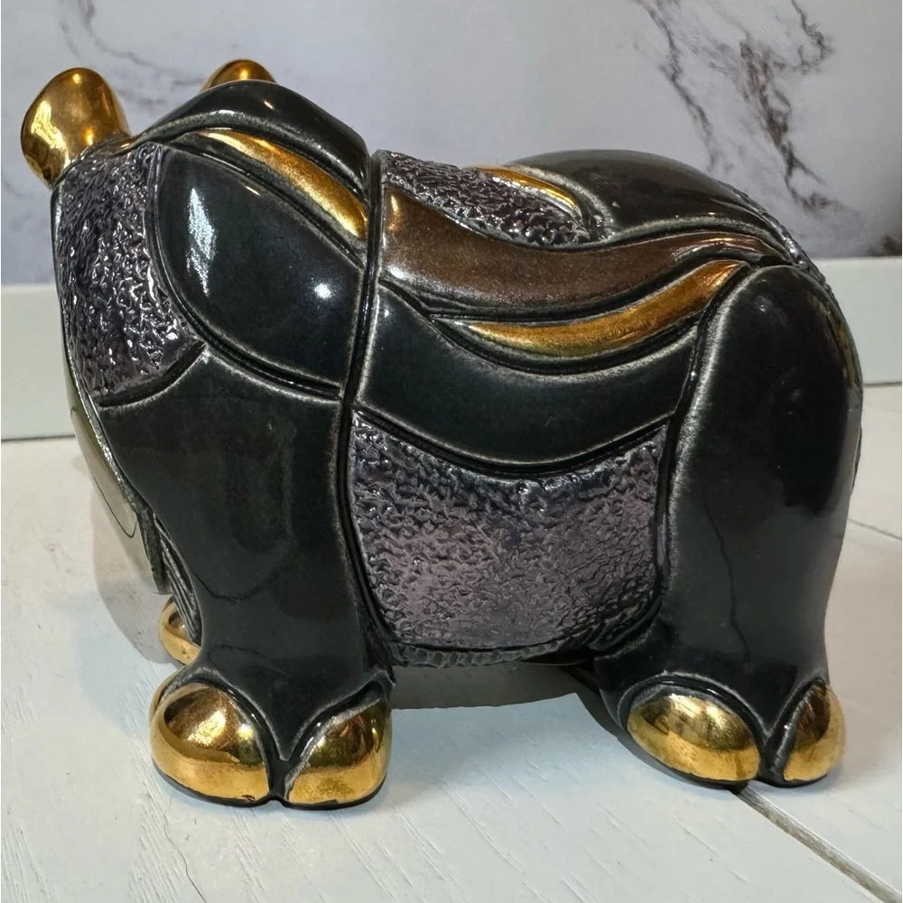 Artesania Rinconada Animal Sculpture- Gold Lined Rhino