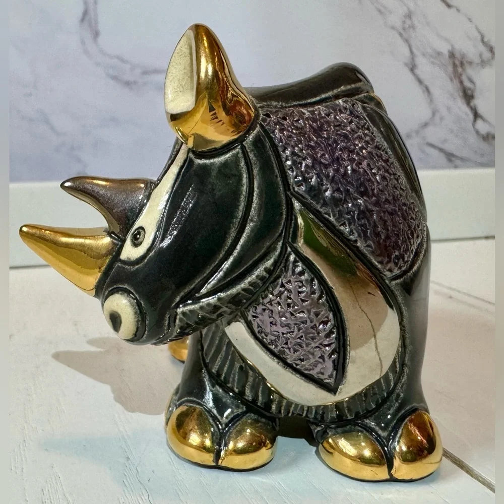Artesania Rinconada Animal Sculpture- Gold Lined Rhino